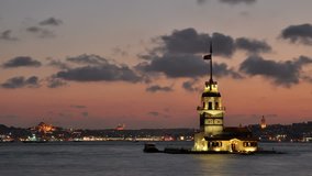 Maiden's Tower in istanbul, Turkey 
4K, Timelapse Video