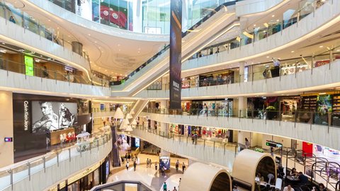 Hong Kong, China - Jun 22, 2015: 4k hyperlapse video of people shopping in a shopping mall in Hong Kong