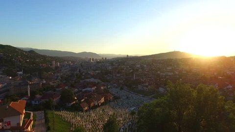 Sarajevo sunset aerial flight