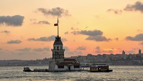 Maiden's Tower in istanbul, Turkey (KIZ KULESI - USKUDAR) 
4K, Timelapse Video