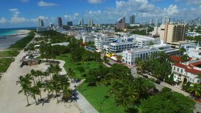 Aerial video of Ocean Drive Miami Beach shot with a drone