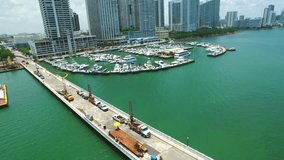 Aerial video of the Venetian Causeway Miami
