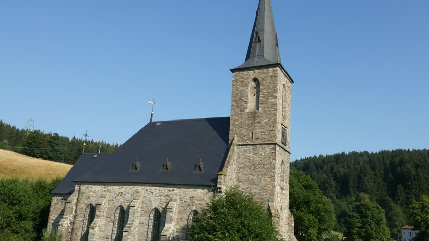 Aerial view of historical church Saint Baptist located in Upper Valley in Czech Republic