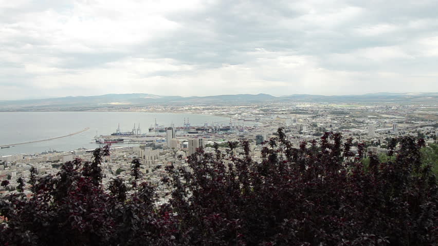 View from Mount Carmel to port and Haifa. Israel 