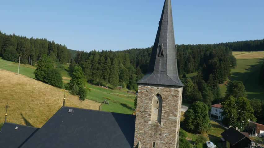 Aerial view of historical church Saint Baptist located in Upper Valley in Czech Republic