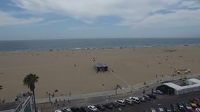 Aerial video of Santa Monica Beach California