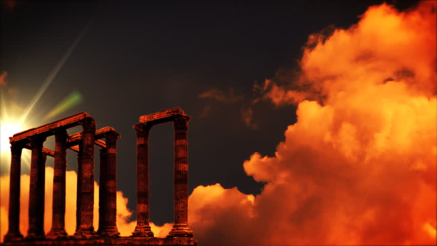 Roman columns at sunset, time lapse