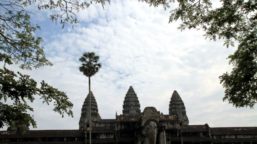 clouds passing over Angkor wat 