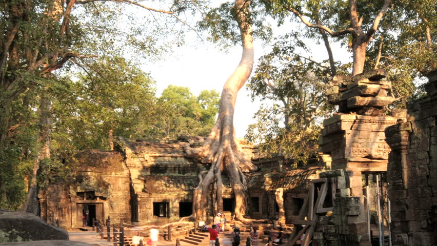  timelapse people  in Ta prohm in Angkor wat 