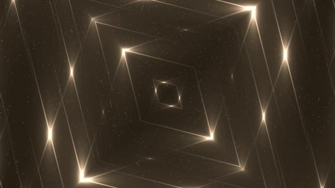 Fractal gold kaleidoscopic background. Background motion with fractal design. Disco spectrum lights concert spot bulb. VJ Seamless loop