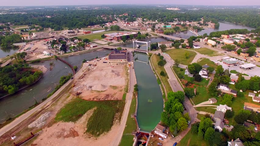 Aerial View of Scenic Locks on Fox River, Wisconsin.