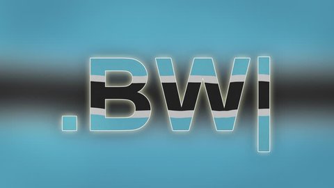 BW - internet domain of Botswana. Typing top-level domain “.BW” against blurred waving national flag of Botswana. Highly detailed fabric texture for 4K resolution.