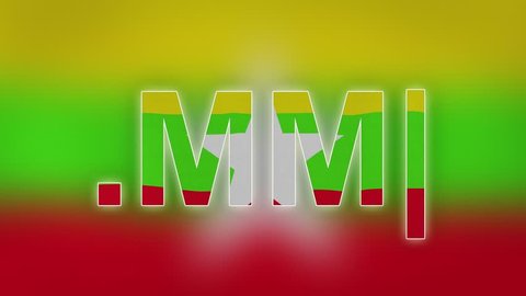 MM - internet domain of Myanmar. Typing top-level domain “.MM” against blurred waving national flag of Myanmar. Highly detailed fabric texture for 4K resolution.