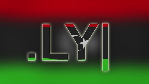 LY - internet domain of Libya. Typing top-level domain “.LY” against blurred waving national flag of Libya. Highly detailed fabric texture for 4K resolution.