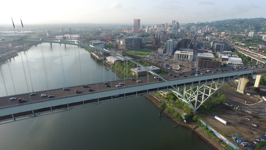 fremont bridge portland oregon aerial shot Stock Footage Video (100% ...