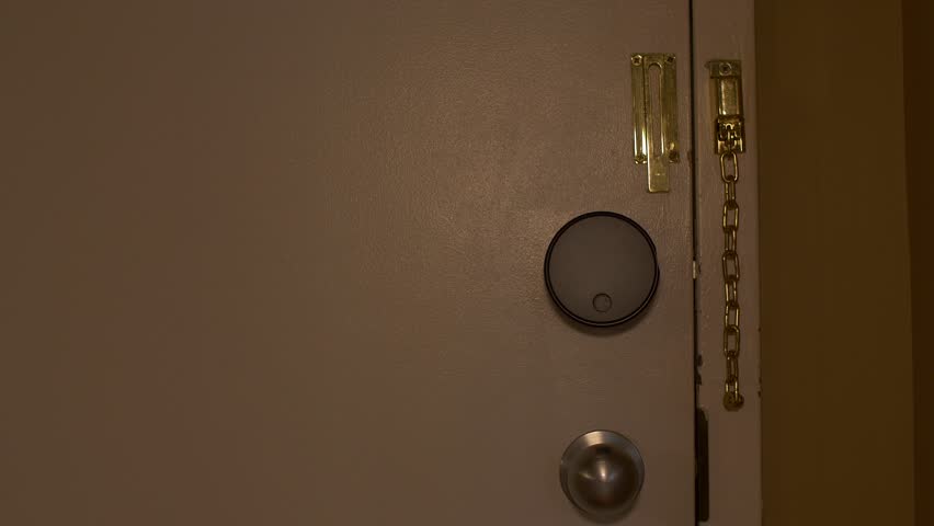 Smart door lock opens door-close up Royalty-Free Stock Footage #11264627