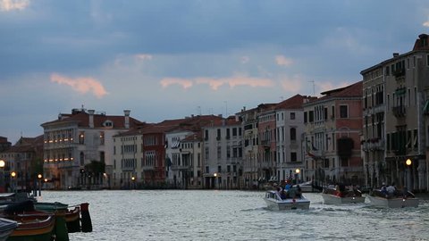 Venice Italy 26 July 2015, Water Taxi Passing on the Grand Canal (Canale Grande), City View of Venice (Venezia) at Veneto Italy