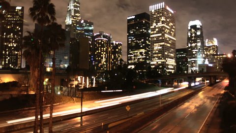Time Lapse of Downtown LA City Grid at Night 