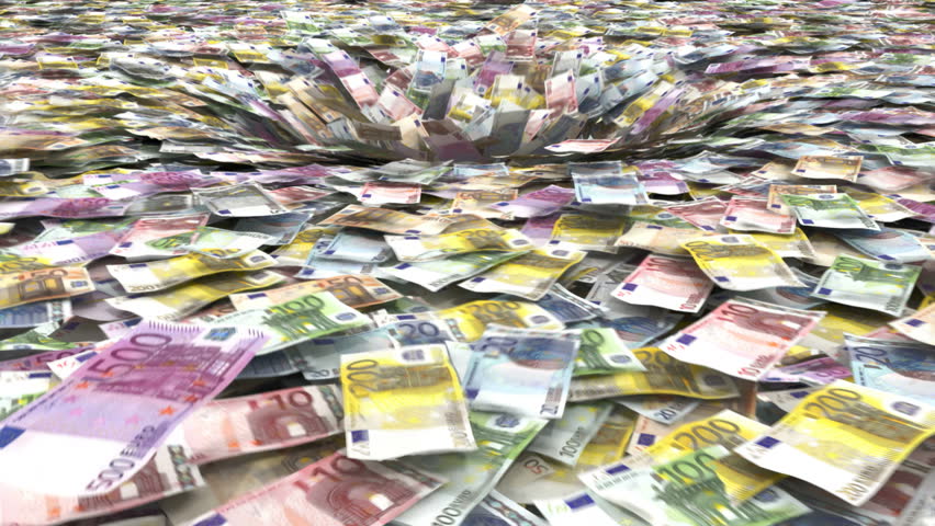 euro banknotes being sucked into a pit animation