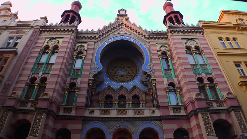 Jewish synagogue in the center of Prague. Czech Republic. Shot in 4K (ultra-high definition (UHD)).