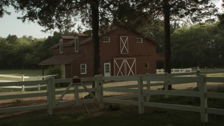 Country Barn, Field and Trees
