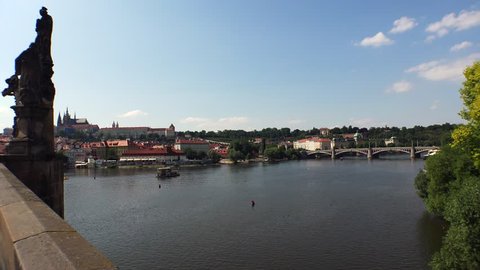 Embankment of the Vltava River in Prague. Czech Republic. Shot in 4K (ultra-high definition (UHD)).