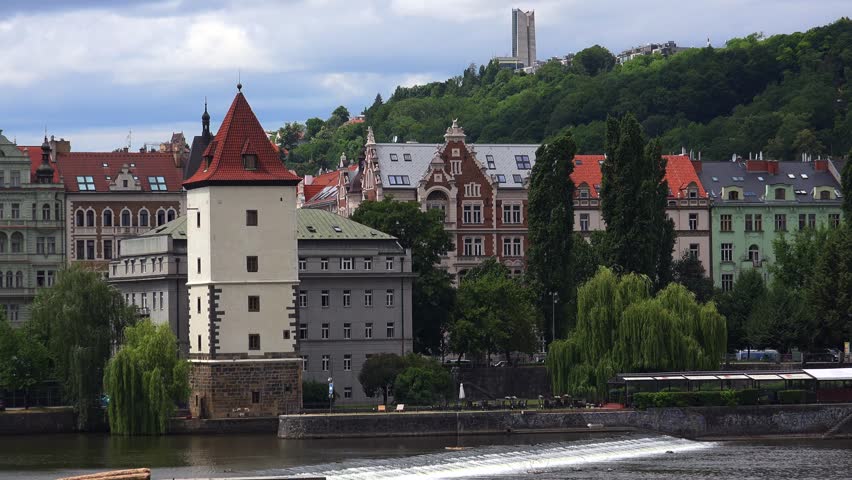 Ancient Tower in Prague. Czech Republic. Shot in 4K (ultra-high definition (UHD)).