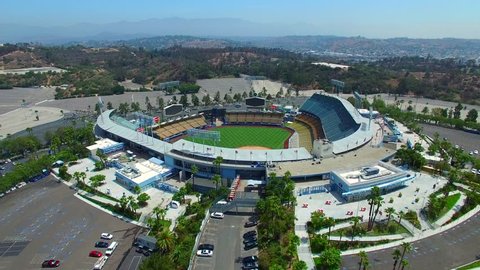 LOS ANGELES - AUGUST 5: Aerial video of Dodgers Stadium Los Angeles California home of the Los Angeles Dodgers was opened in 1963 August 5, 2015 in Los Angeles California USA
