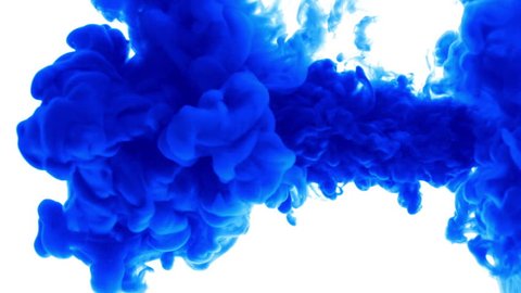 Blue ink in water.Creative slow motion. On a white background.