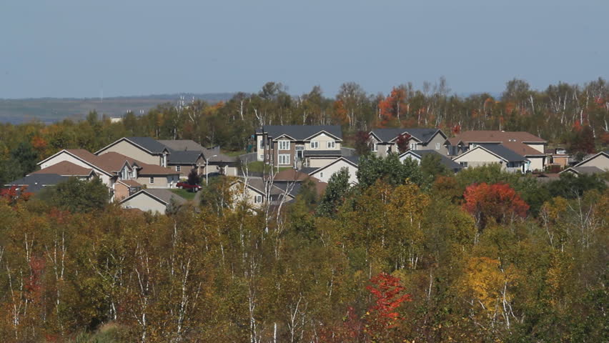 View of homes in South Sudbury, Ontario, Canada. Viewed from Highway 17, TransCanada HWY 1 in Sudbury, Ontario, Canada.
