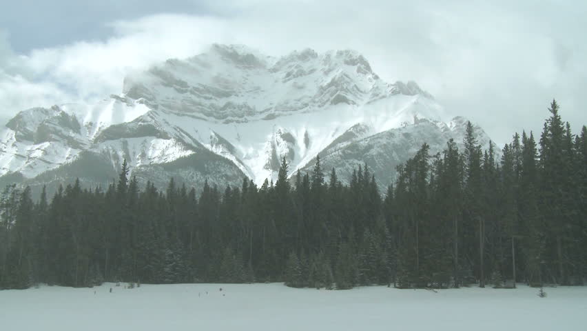 Winter scene of Mount Cascade in Banff, Canada