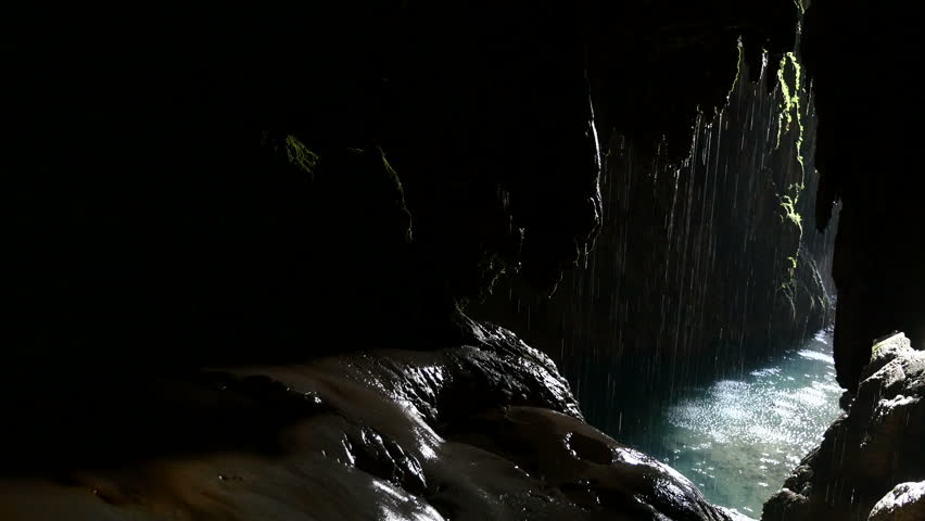 indoor waterfall cave ponytail Natural Park Monasterio de Piedra, Zaragoza, Aragon, Spain, in August 2015. Royalty-Free Stock Footage #11311532