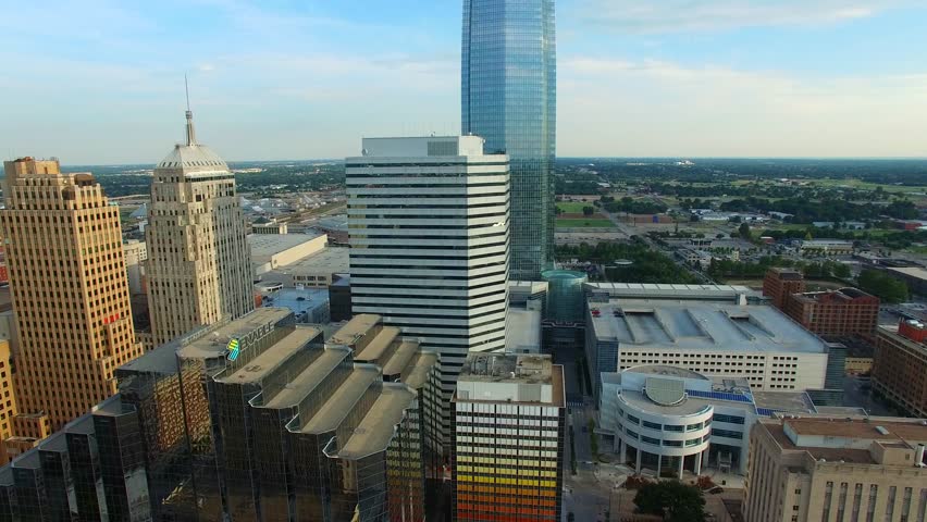 OKLAHOMA CITY - AUGUST 2: Aerial flyover of Downtown Oklahoma City August 2, 2015 in Oklahoma City, OK USA Royalty-Free Stock Footage #11319986