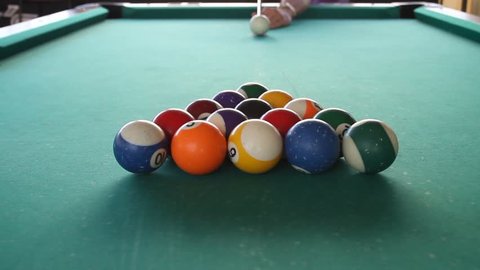 Man Breaking Racked Pool Balls Eightball Stock Footage Video (100% 