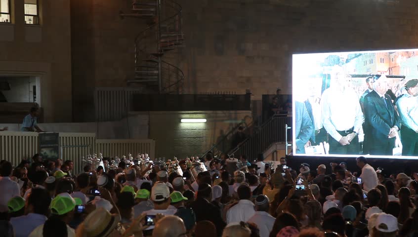 JERUSALEM, ISRAEL - AUGUST 8, 2015: 65 Bible Torah scrolls inaugurated in Western Wall in memory of fallen Israeli soldiers and dedicated to synagogues in army and Yad Labanim