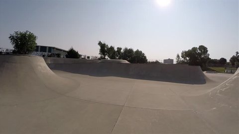 First person view of riding through a popular skate park.