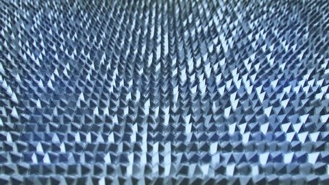 Abstract background with slow rotation of glass triangles. Technology backdrop. Animation of seamless loop.