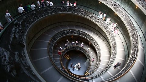 Vatican City July 2015, Tracking Shot Time Lapse Spiral Stairs in Vatican Museum