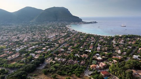 Palermo Sicily July 2015, Tracking Shot Time Lapse Aerial View Mondello Bay at Palermo Sicily