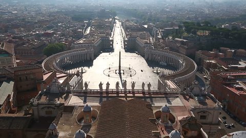 Vatican City July 2015, Tracking Shot Time Lapse Aerial Skyline View St. Peter's Square at Vatican City