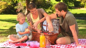 Cute family preparing their picnic in the park