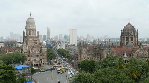 4K video of Chhatrapati Shivaji Terminus (CST) formerly Victoria Terminus in Mumbai, India is a UNESCO World Heritage Site and Brihanmumbai Municipal Corporation (BMC) Building, Mumbai.