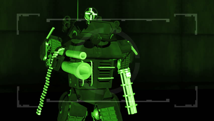 Robot mech warrior in nightvision