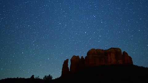 Sedona Milky Way 05 Pan R Cathedral Rock Time Lapse Stars