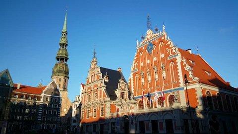 House of the Blackheads and the St. Peter's Church in Riga Latvia