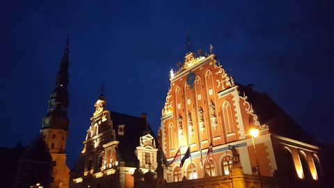 House of the Blackheads at night in Riga Latvia