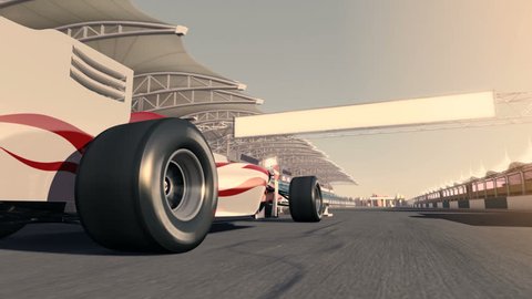 racecar speeding along the racetrack - low viewing angle - high quality 3d animation
