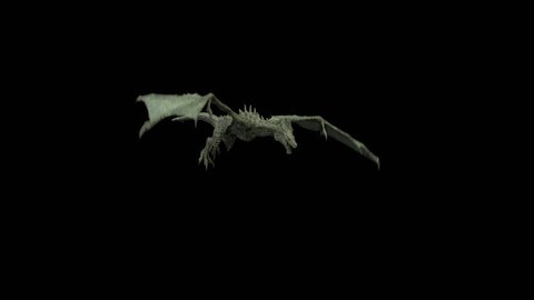 Realistic Dragon flying and breathing fire. Looped animation with alpha channel.