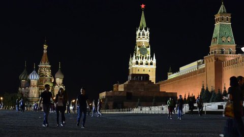 MOSCOW, RUSSIA - AUGUST 15, 2015: Night Red Square Kremlin St. Basil's Cathedral