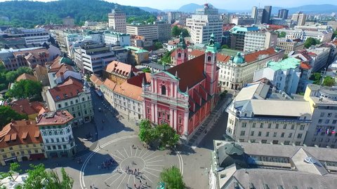 Aerial view of city center in Ljubljana, Slovenia.